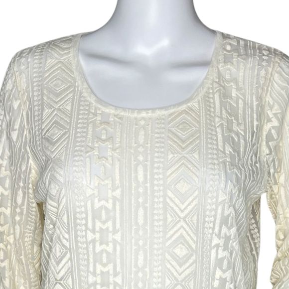 Eddie Bauer Shirt Women Small Cream Sheer Lace Top Embroidered Mesh Feminine - Picture 5 of 8